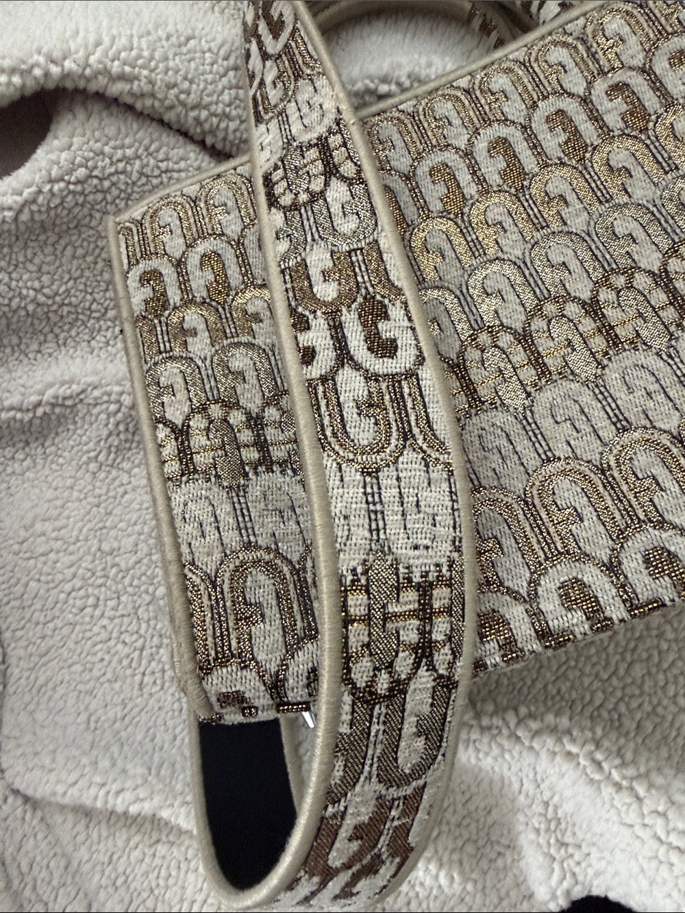 Furla Metallic Beige & Gold Monogram Satchel - Picture 3 of 5